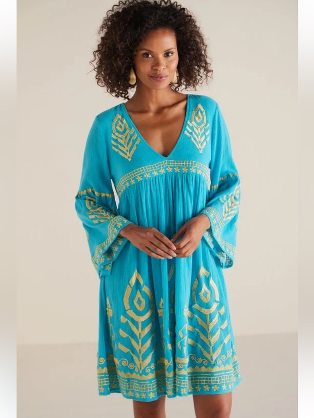 Soft Surroundings Size XL Dress Zaneta Babydoll Embroidered Bell Sleeve Boho